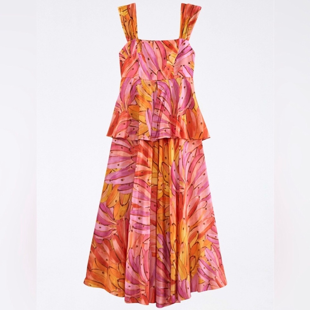 NWT SIZE XL FARM RIO Pink/Orange Ombré Bananas Cross Tie Back Maxi Dress